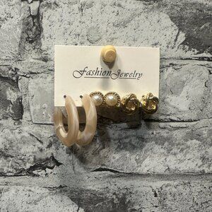 NWT Fashion Jewelry 3 Earrings Set ( 2 Studs, 1 Small Hoop)